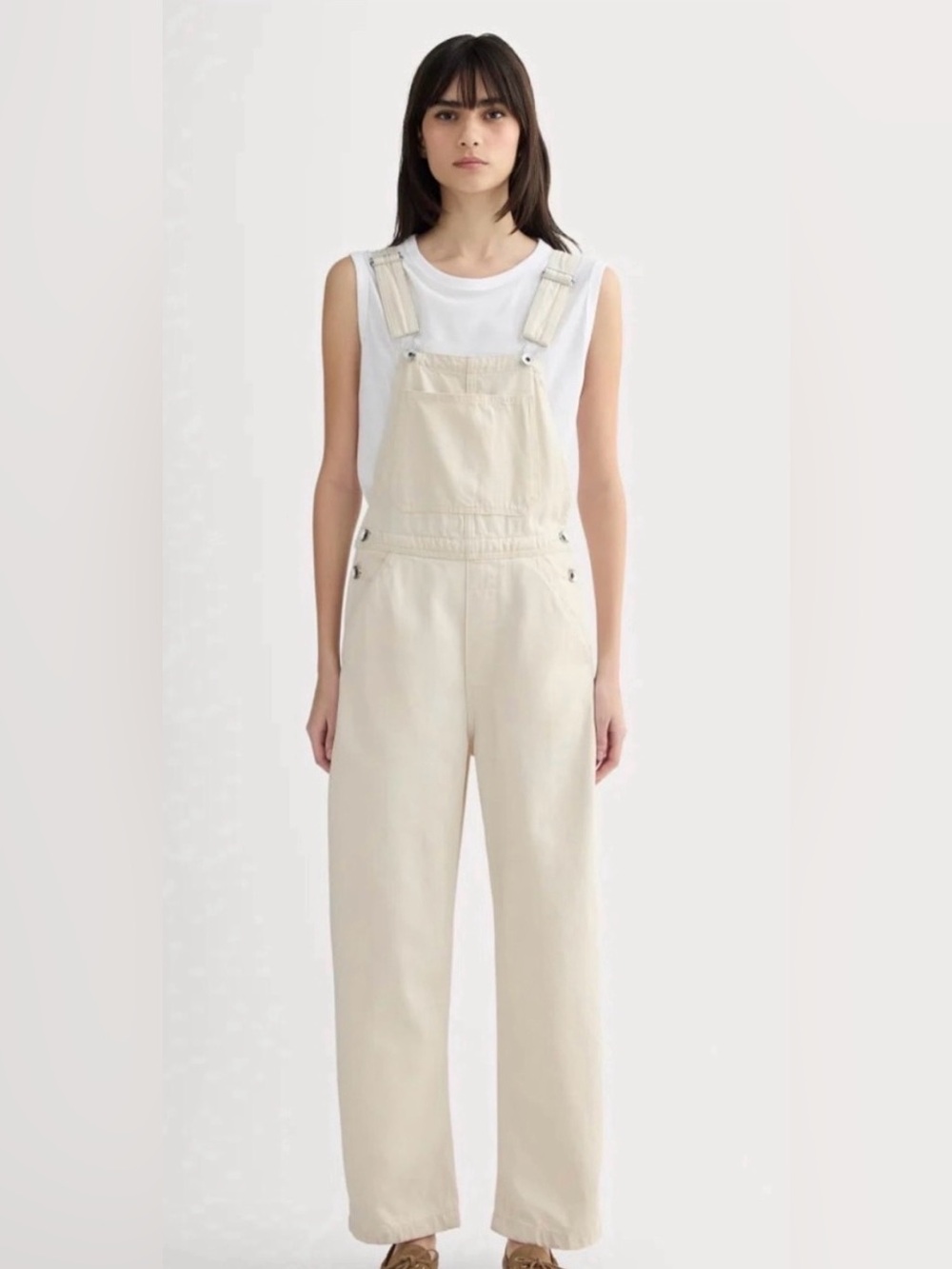 NWT Everlane organic cotton Cream Denim Overalls size small